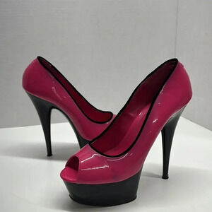 Pleaser High Heel Platform Shoes Peep Toe 6 inch Hot Pink Black Trim Size 9
